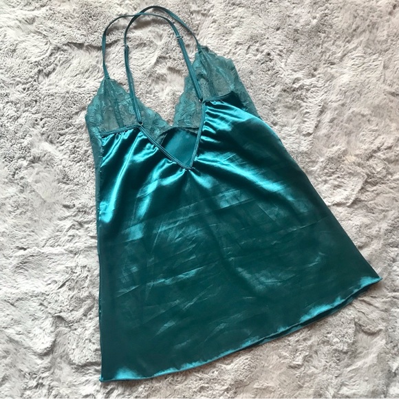 Never worn, no tags, satin and teal lace slip dress medium - Picture 2 of 7